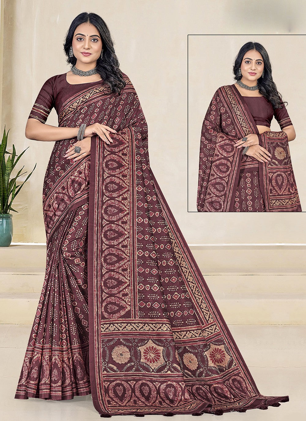 Wine Silk Contemporary Saree Woven S19651
