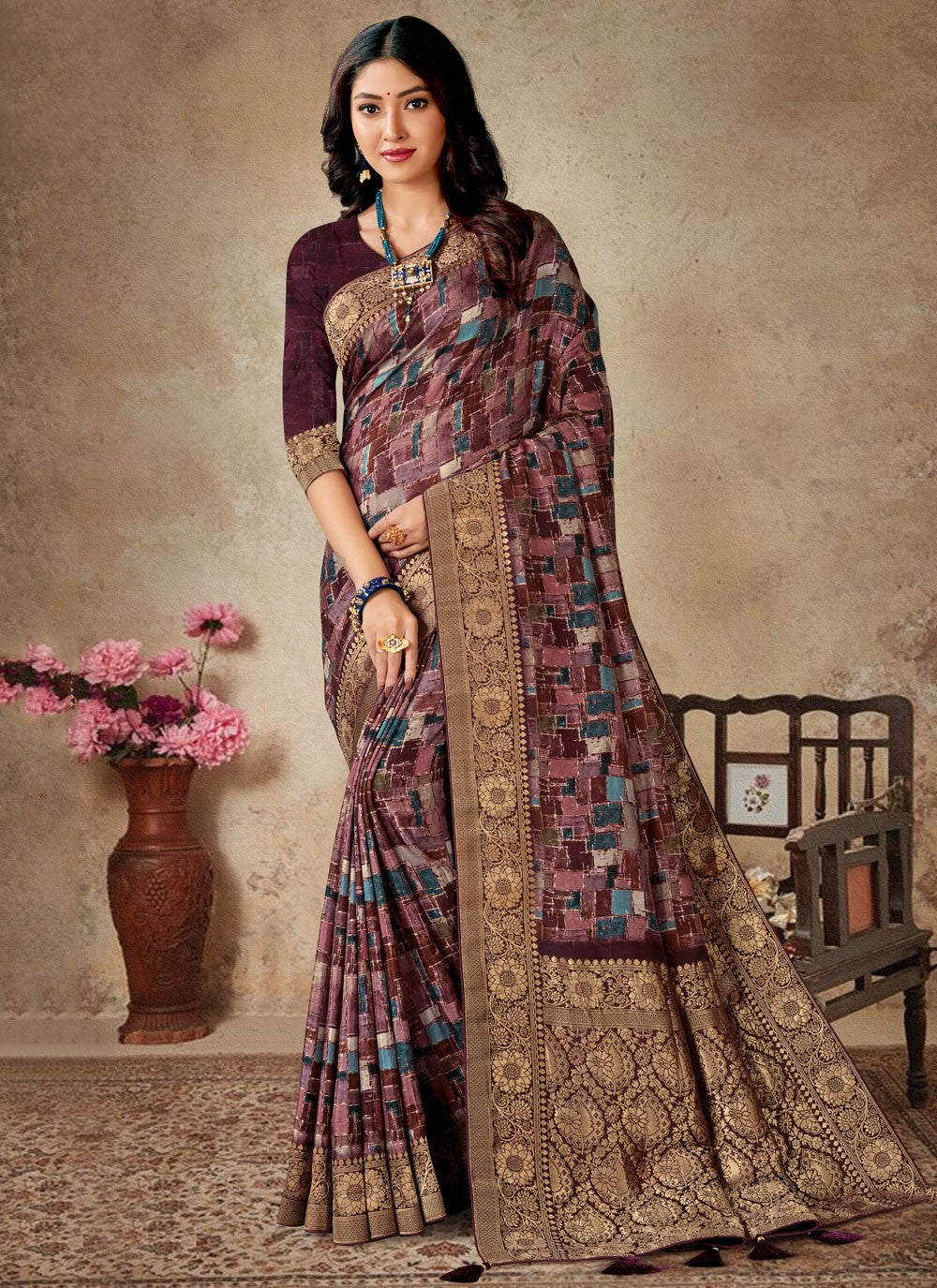 Trendy Digital Print Silk, Viscose Saree - S4707