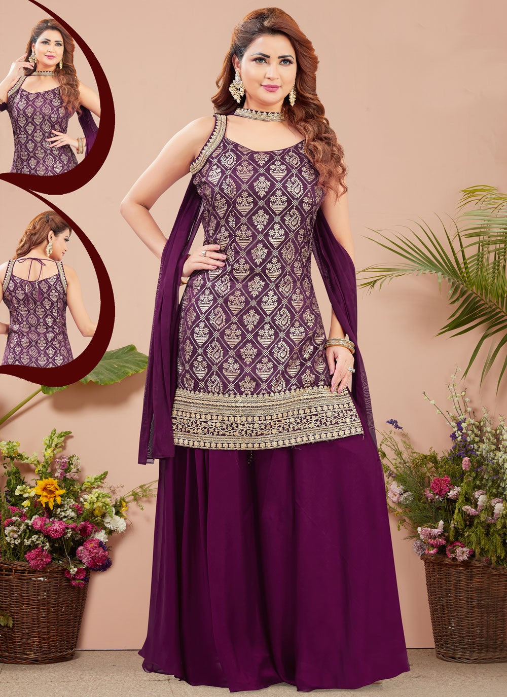Salwar Suit Weaving Zari Wine Silk T5257