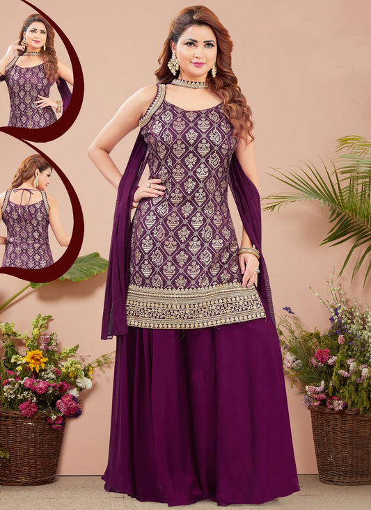 Salwar Suit Weaving Zari Wine Silk T5257