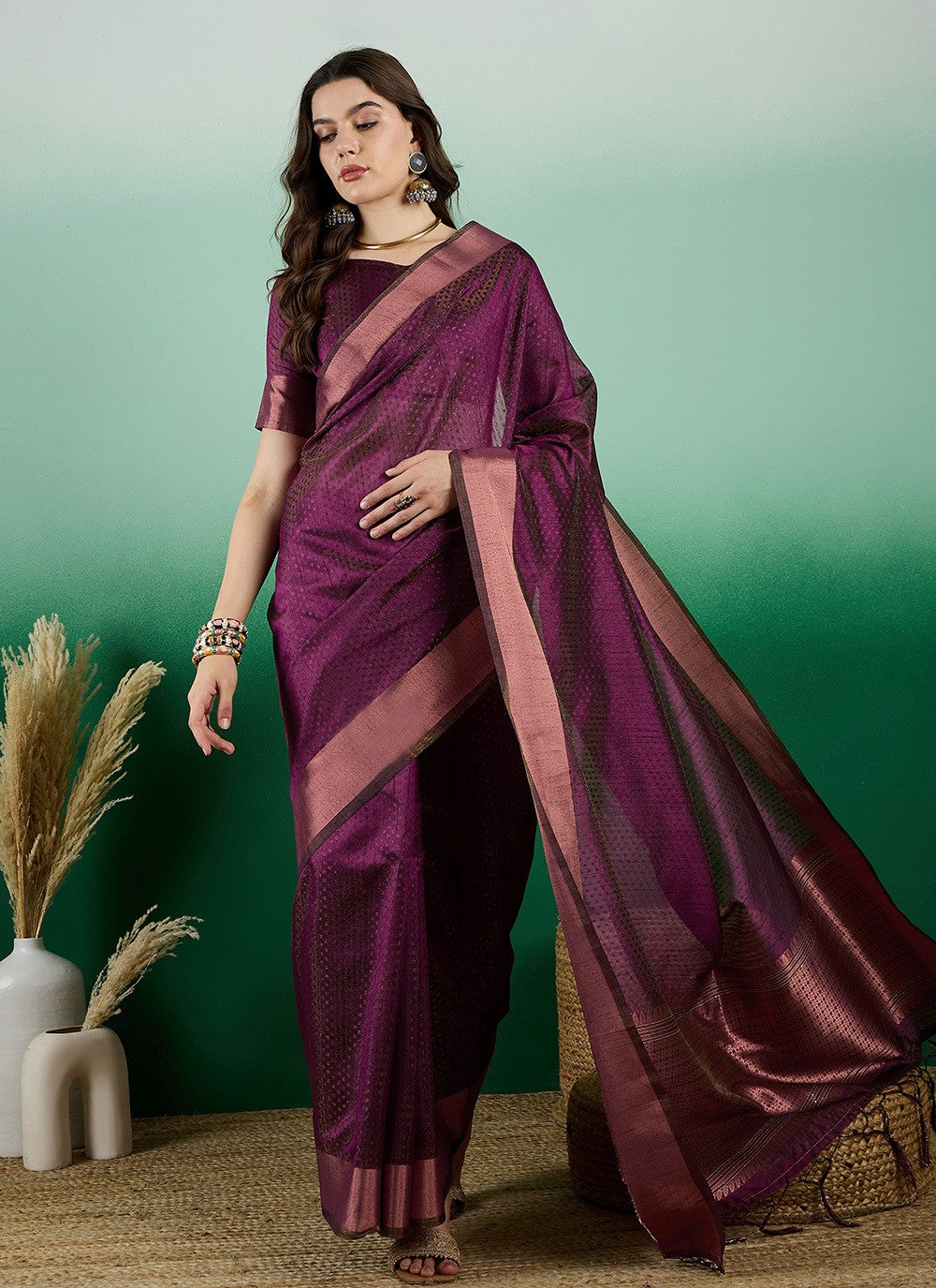 Casual Woven Khadi, Organza Saree - S7198