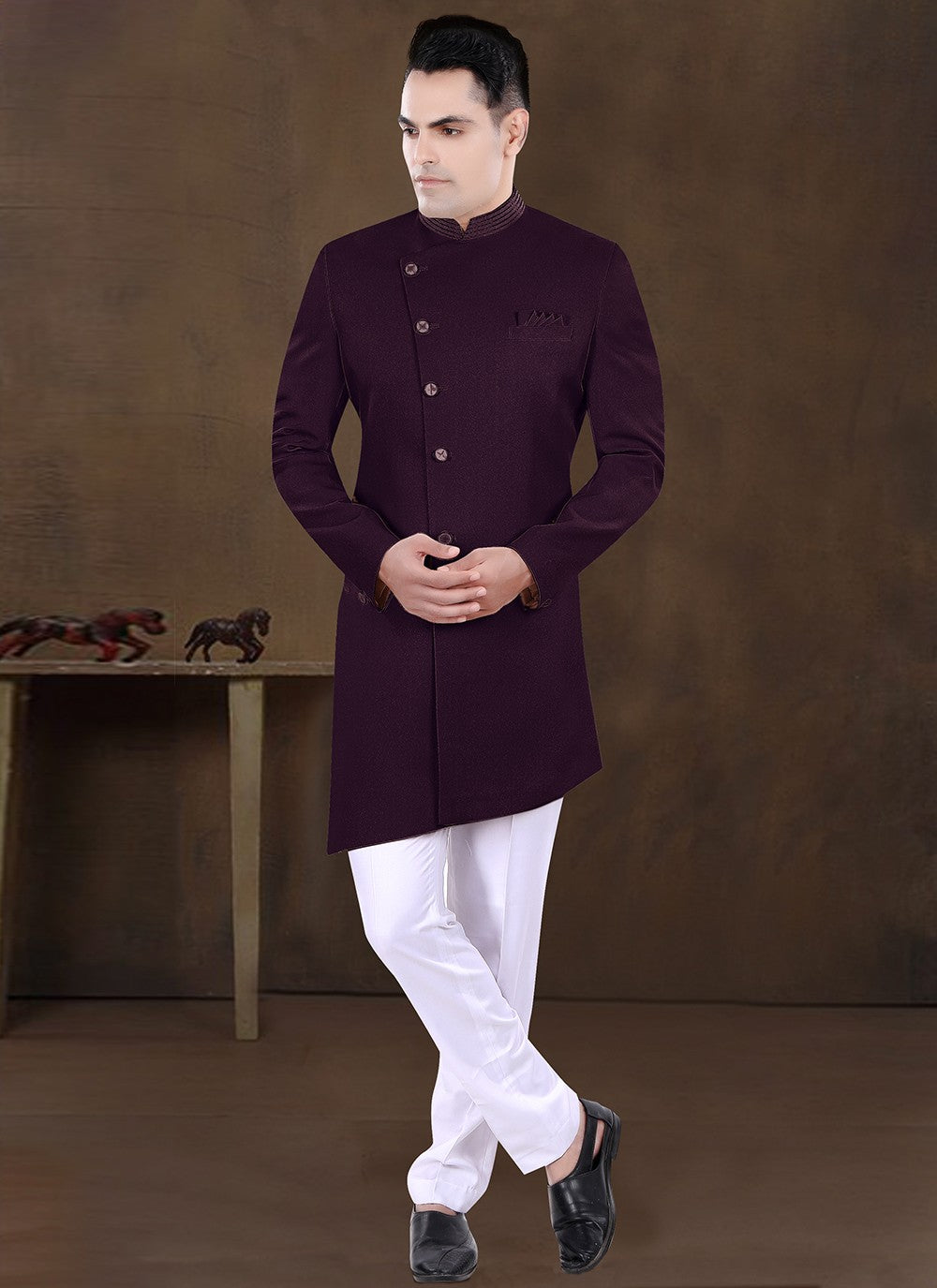 Embroidered Imported Wine Indo Western - M8226