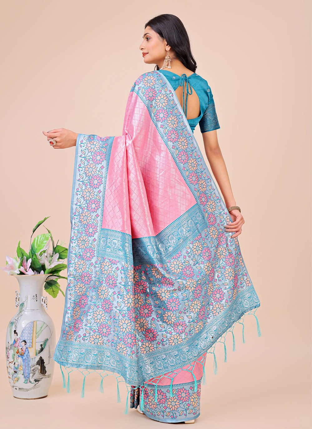 Woven Silk Aqua Blue Trendy Saree S15162