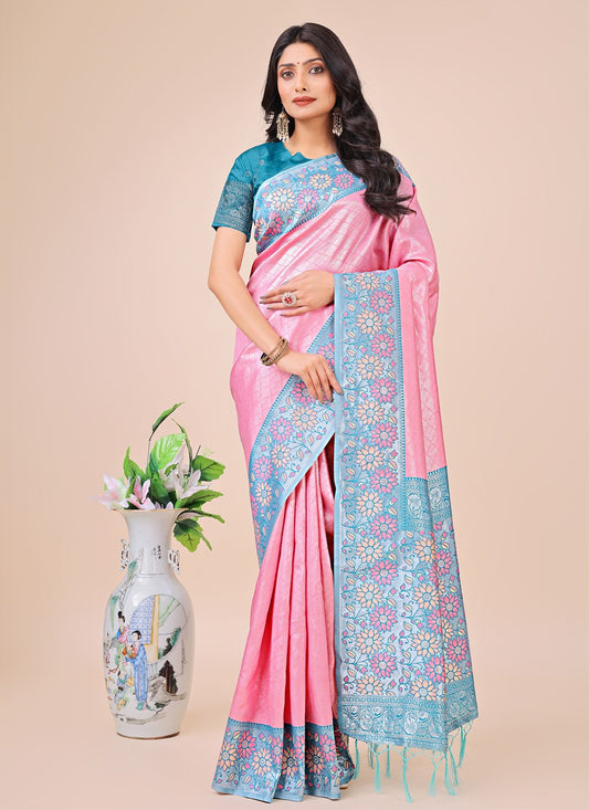 Woven Silk Aqua Blue Trendy Saree S15162
