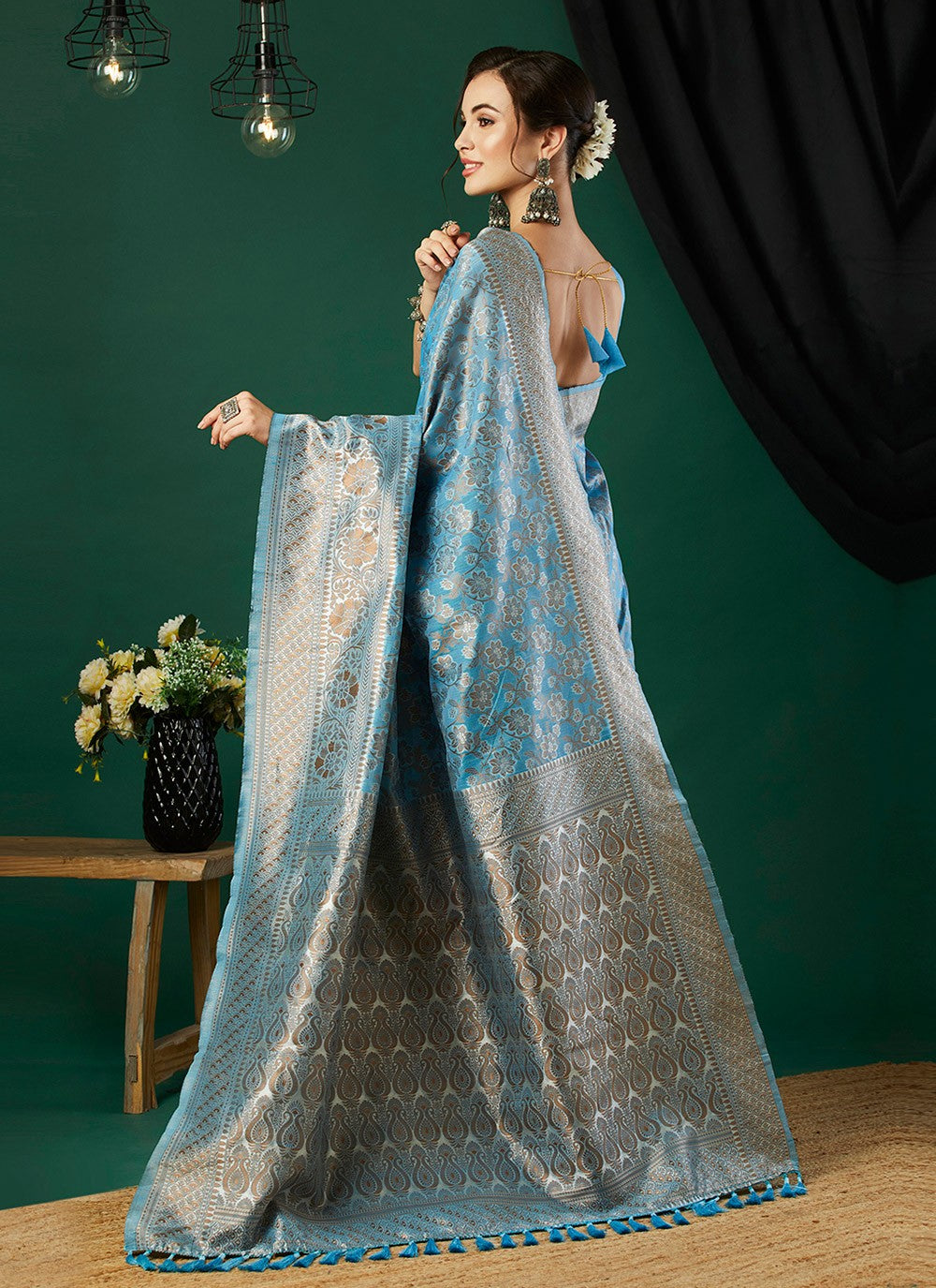 Casual Jacquard Work Linen Grey Saree - S11258