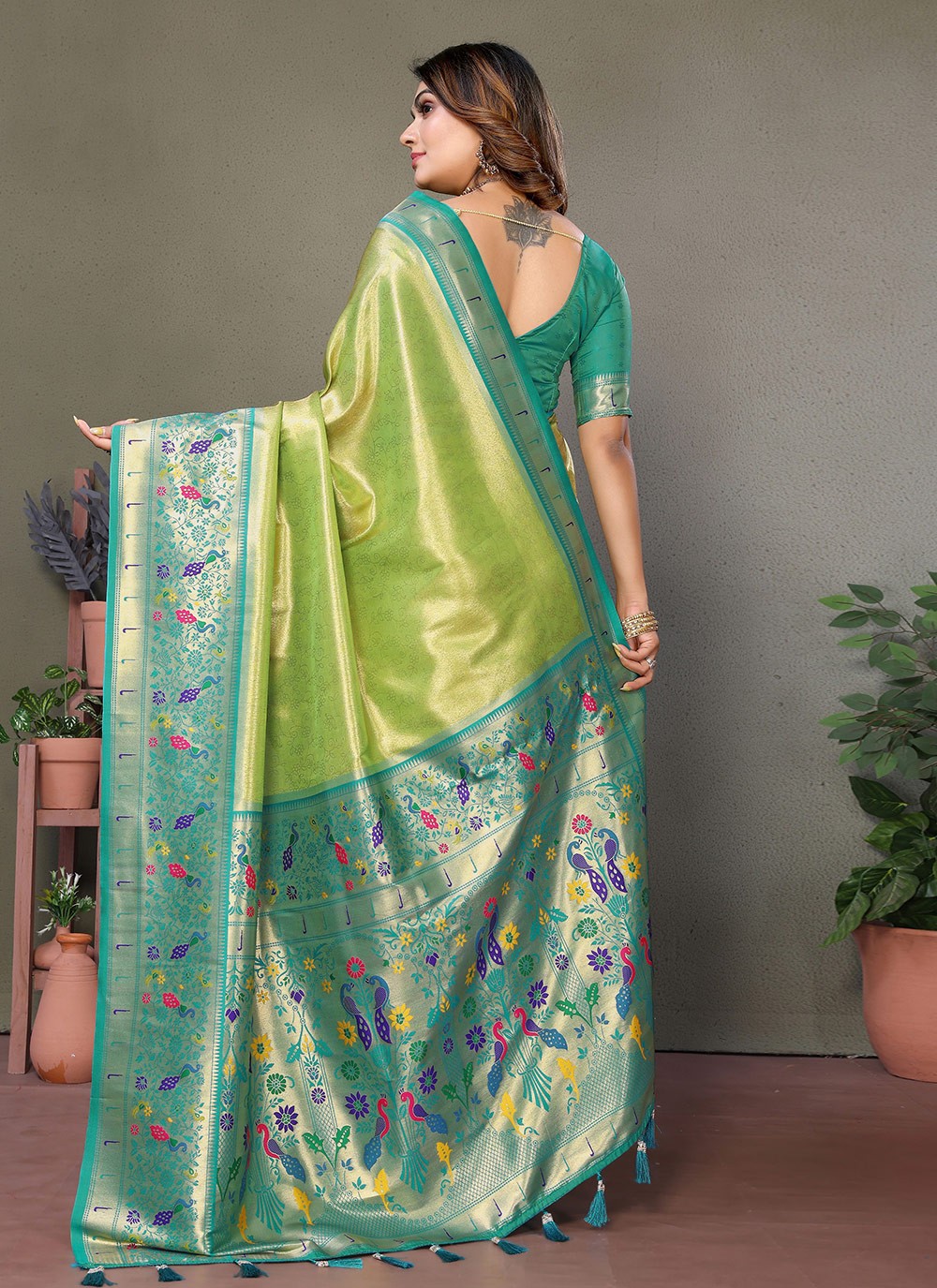 Woven Banarasi Silk Green Saree S14703