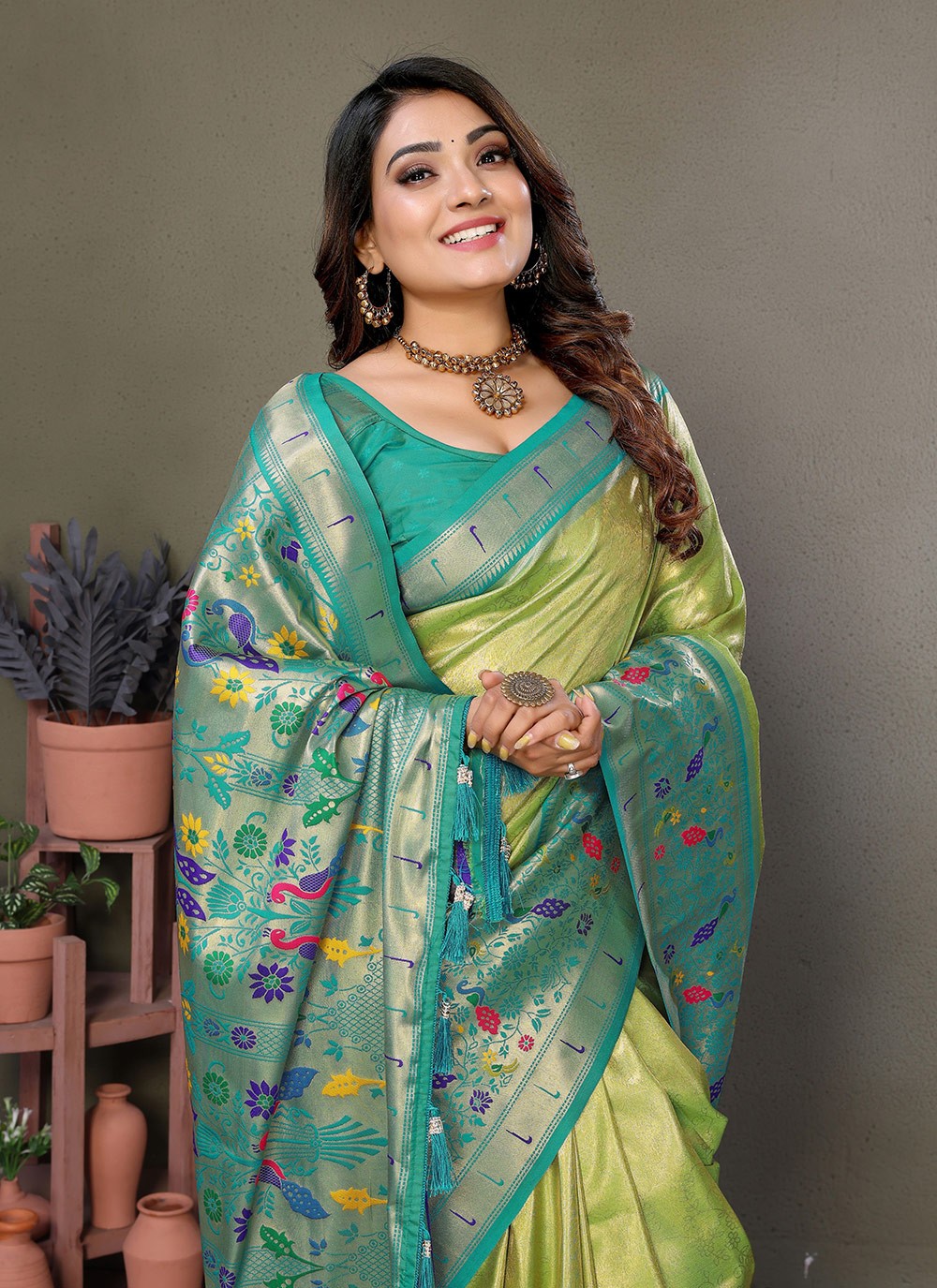 Woven Banarasi Silk Green Saree S14703