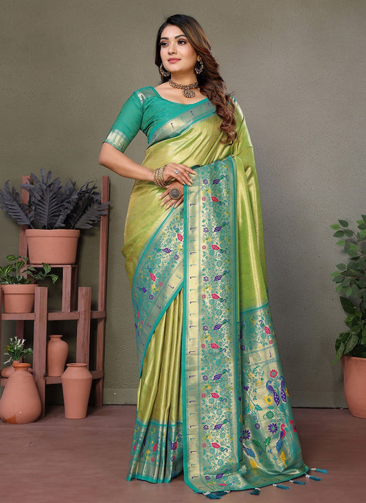 Woven Banarasi Silk Green Saree S14703