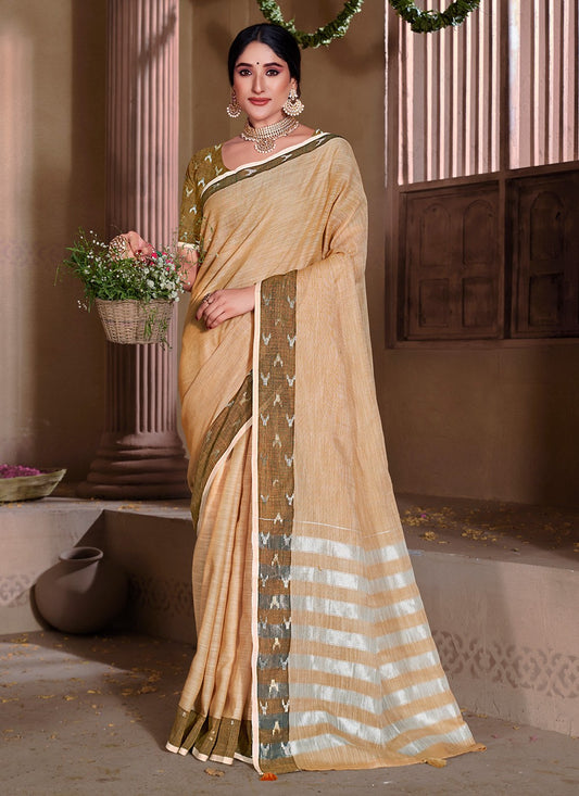 Casual Woven Linen Saree - S4455