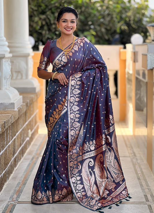 Blue Banarasi Silk Trendy Saree Woven S17143