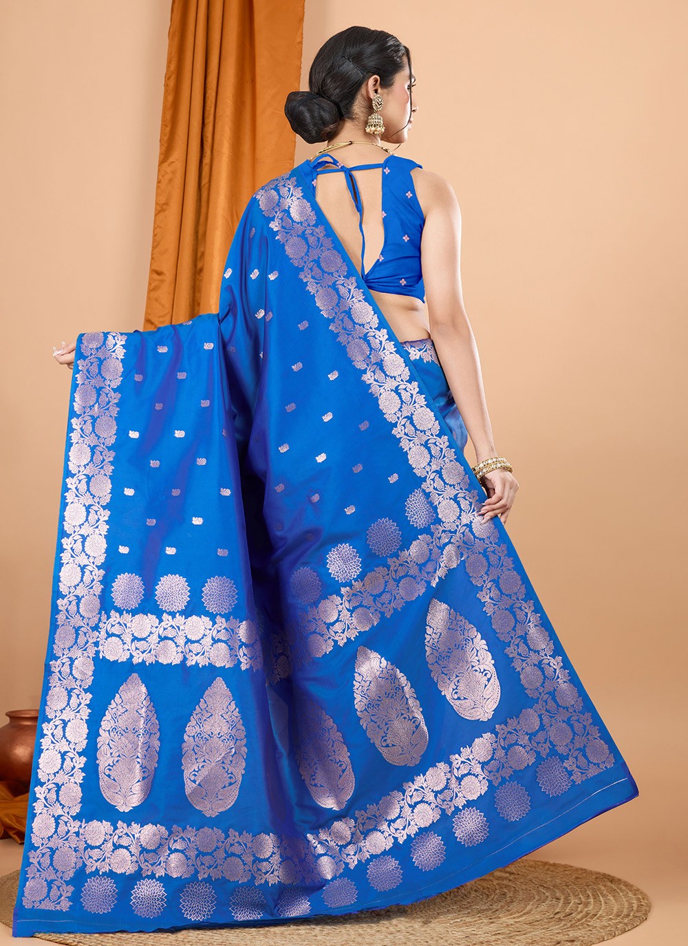 Woven Banarasi Silk Blue Classic Saree S15068