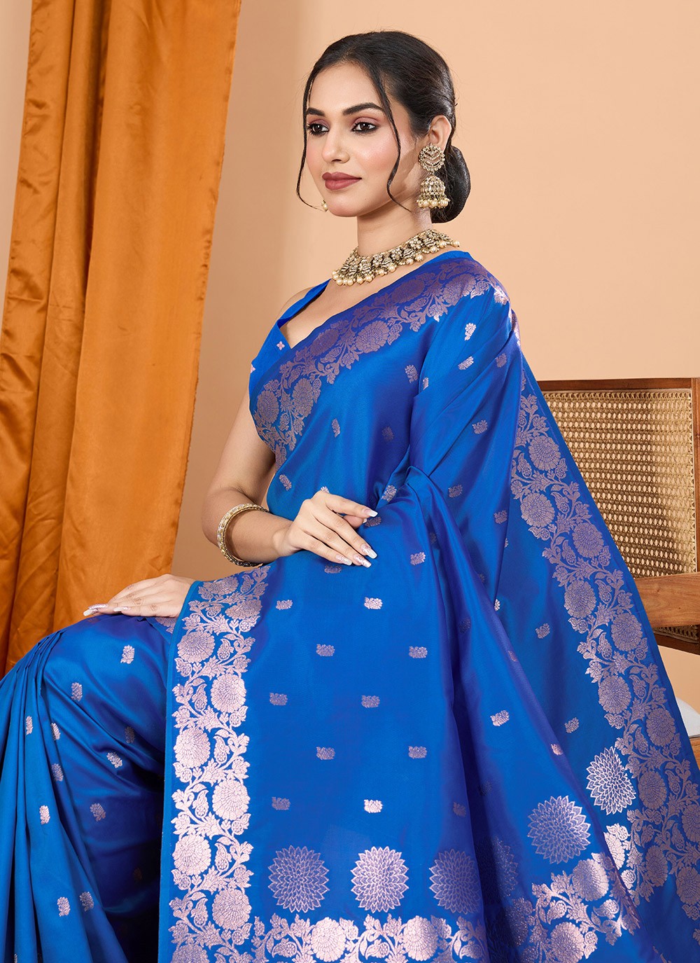 Woven Banarasi Silk Blue Classic Saree S15068