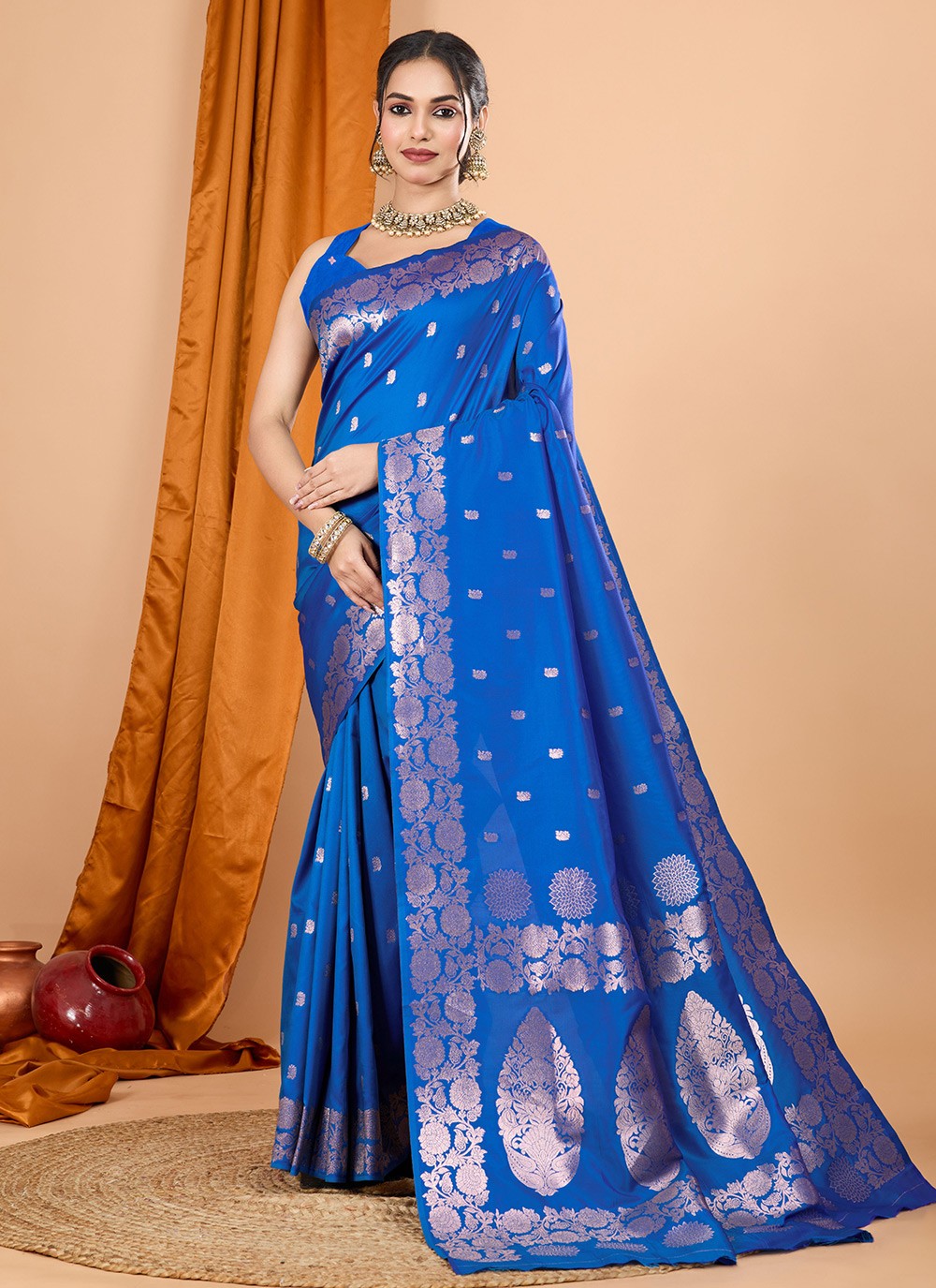 Woven Banarasi Silk Blue Classic Saree S15068