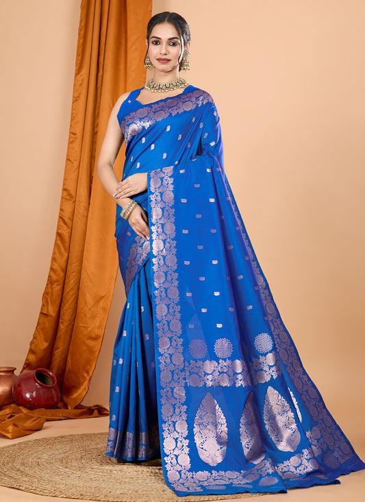 Woven Banarasi Silk Blue Classic Saree S15068