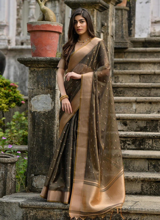 Woven Silk Brown Saree S13889