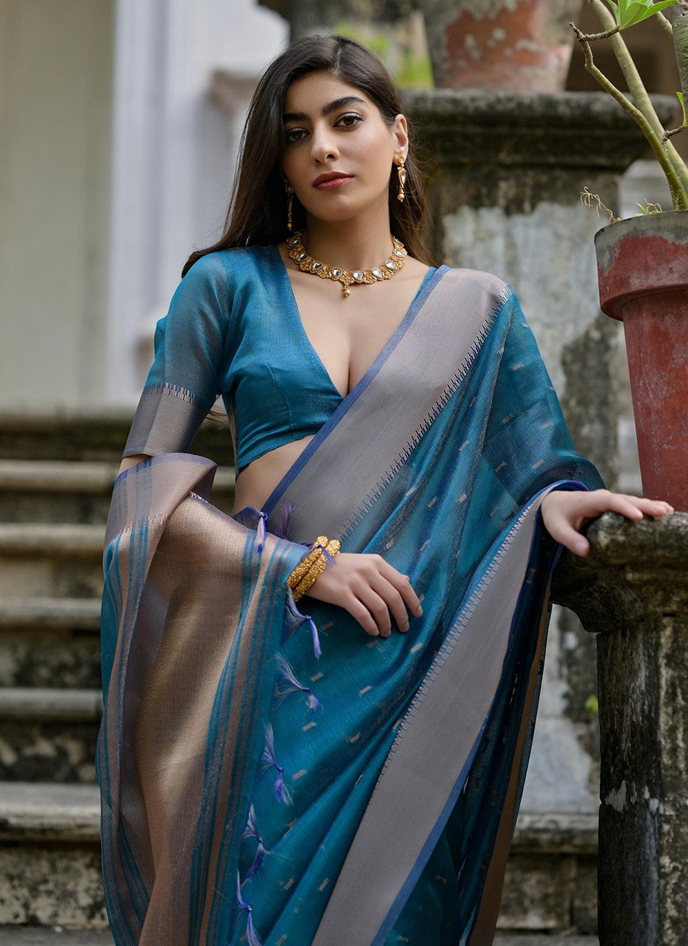Woven Silk Blue Saree S13890