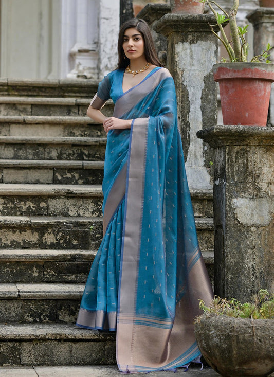 Woven Silk Blue Saree S13890
