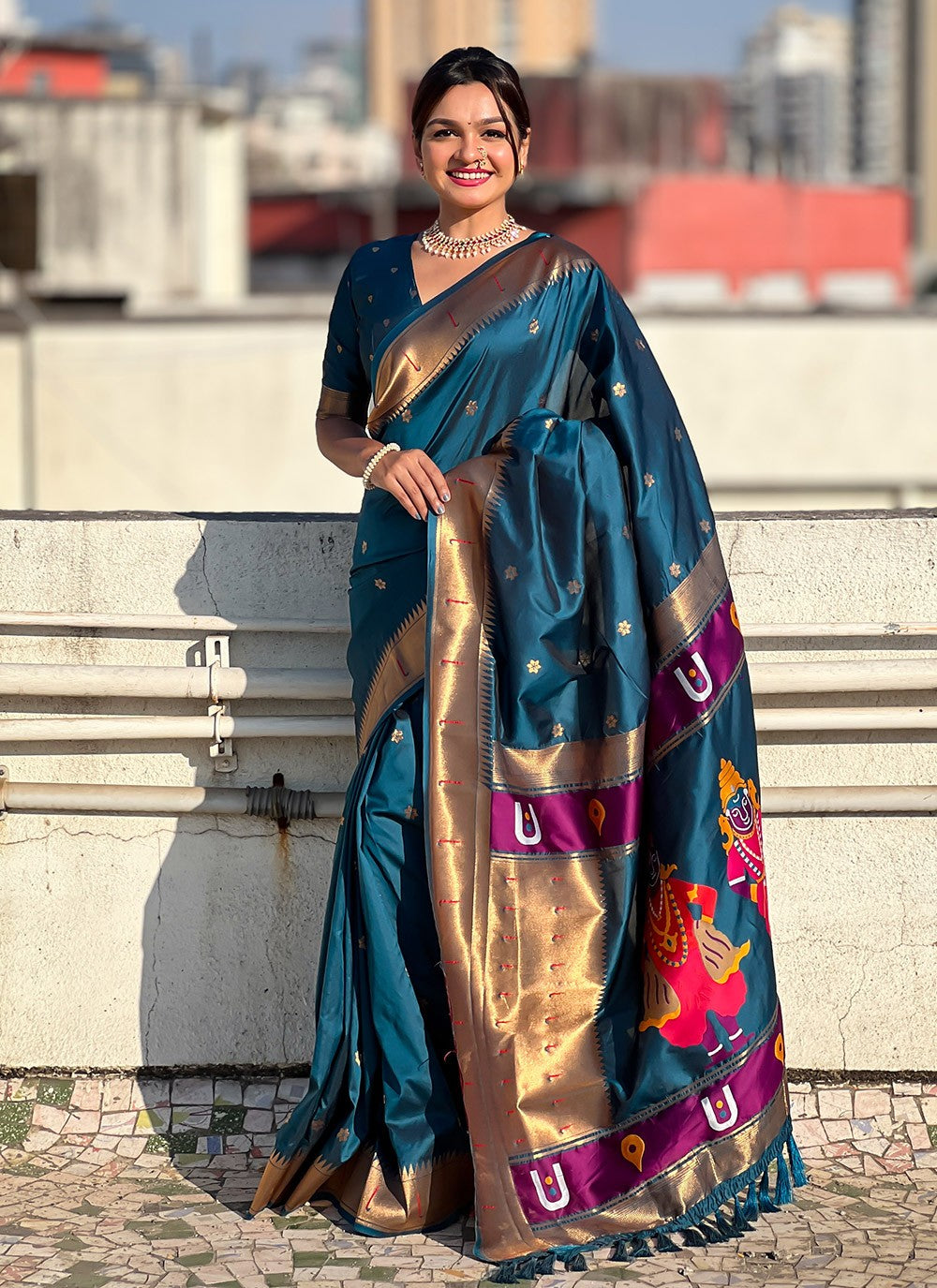 Classic Saree Woven Teal Silk S12611
