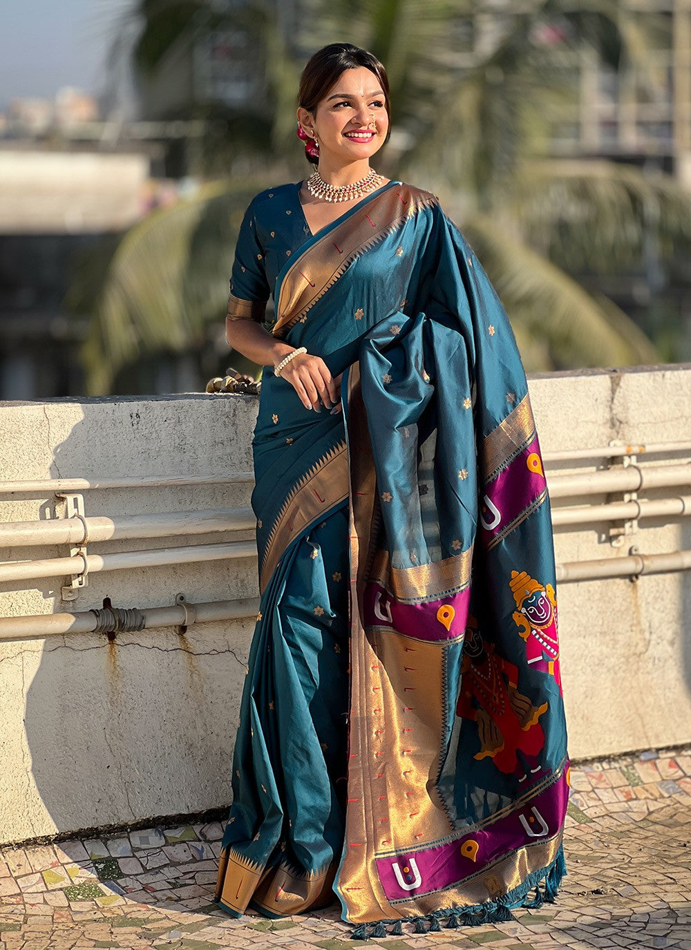 Classic Saree Woven Teal Silk S12611