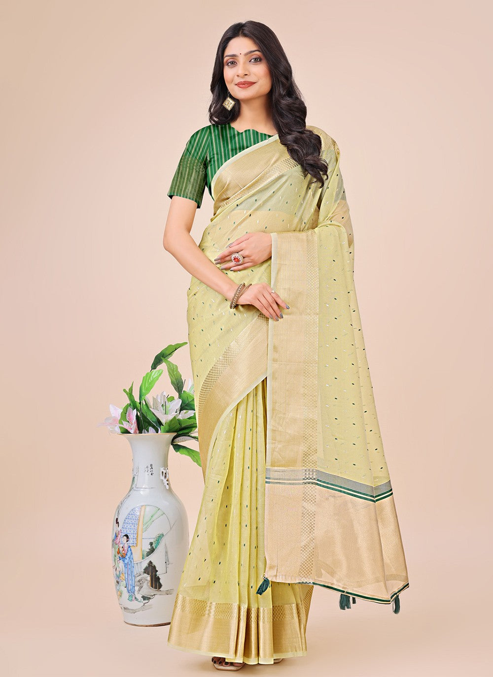 Woven Organza Green Classic Saree S15185