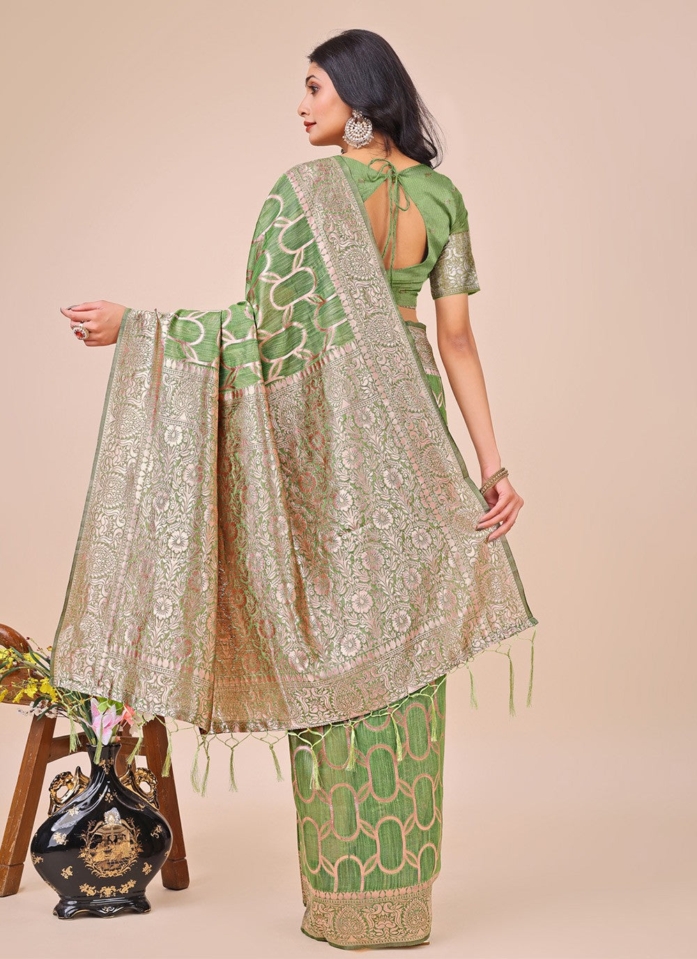 Woven Cotton Green Classic Saree S15145