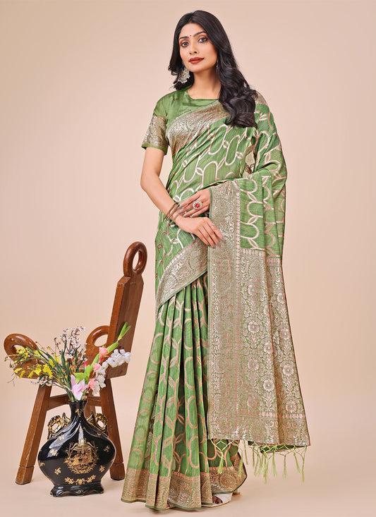Woven Cotton Green Classic Saree S15145