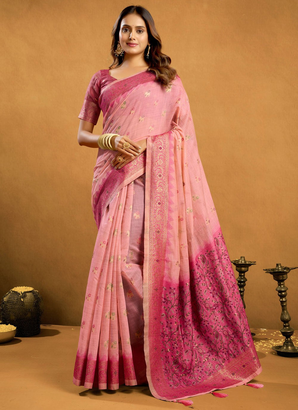 Magenta Cotton Classic Saree Woven, Zari S17304