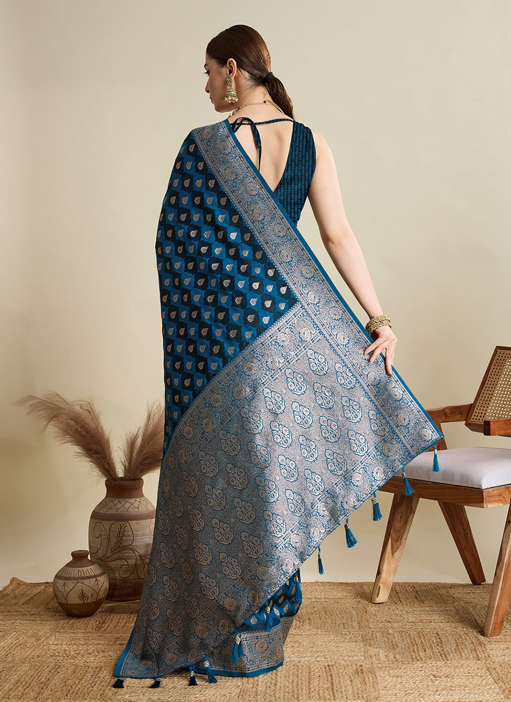 Blue Satin Silk Trendy Saree Woven S16829
