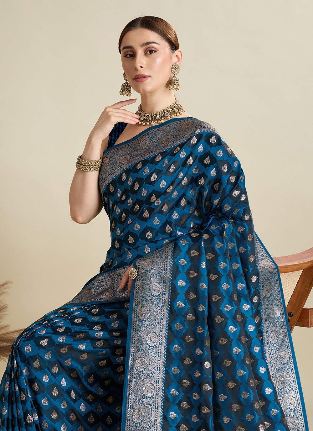 Blue Satin Silk Trendy Saree Woven S16829