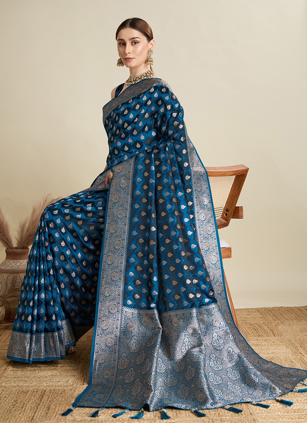 Blue Satin Silk Trendy Saree Woven S16829