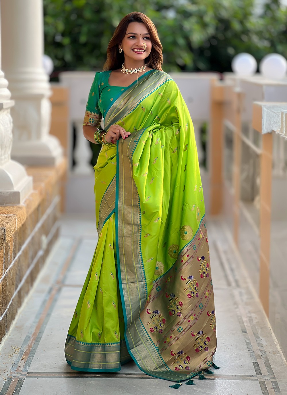 Green Silk Classic Saree Woven, Zari S17024