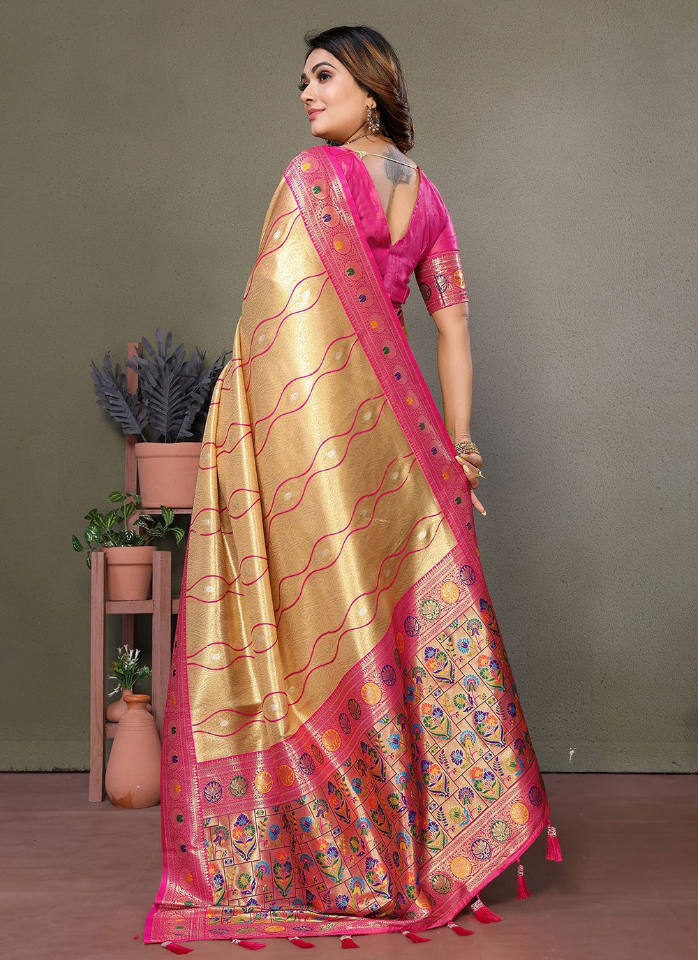 Woven Banarasi Silk Yellow Saree S14792