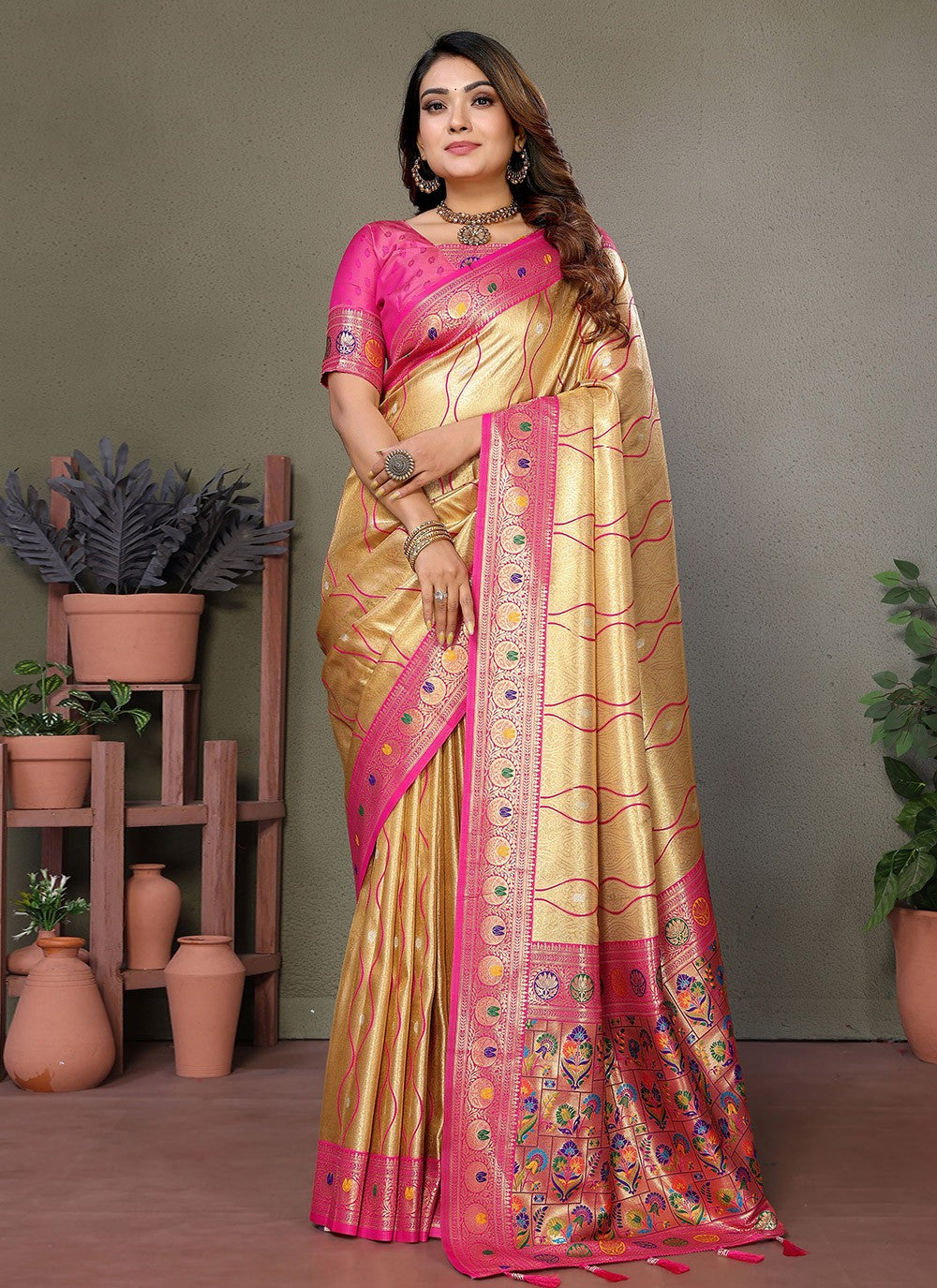 Woven Banarasi Silk Yellow Saree S14792