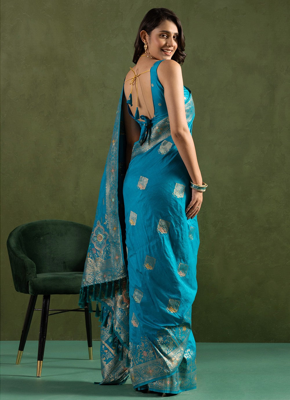 Aqua Blue Silk Trendy Saree Woven S16547