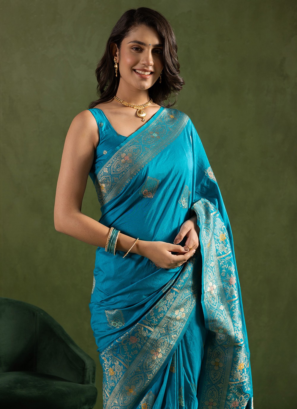 Aqua Blue Silk Trendy Saree Woven S16547