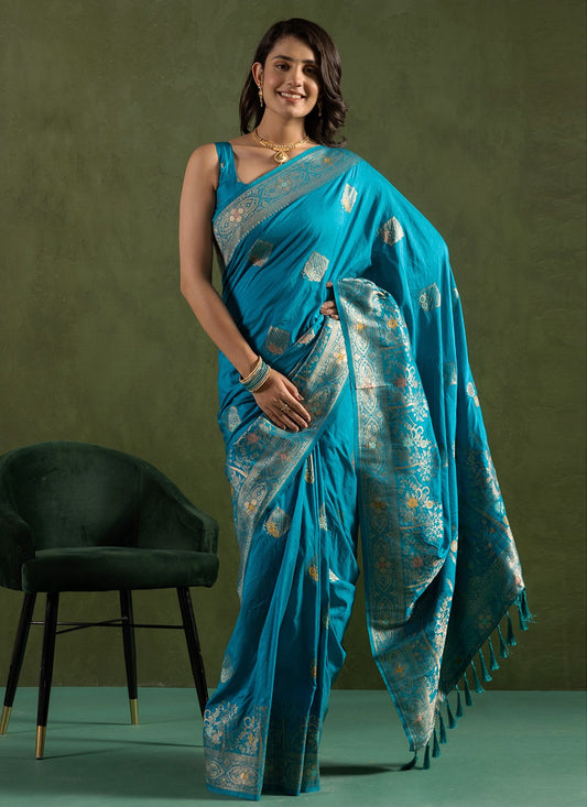 Aqua Blue Silk Trendy Saree Woven S16547