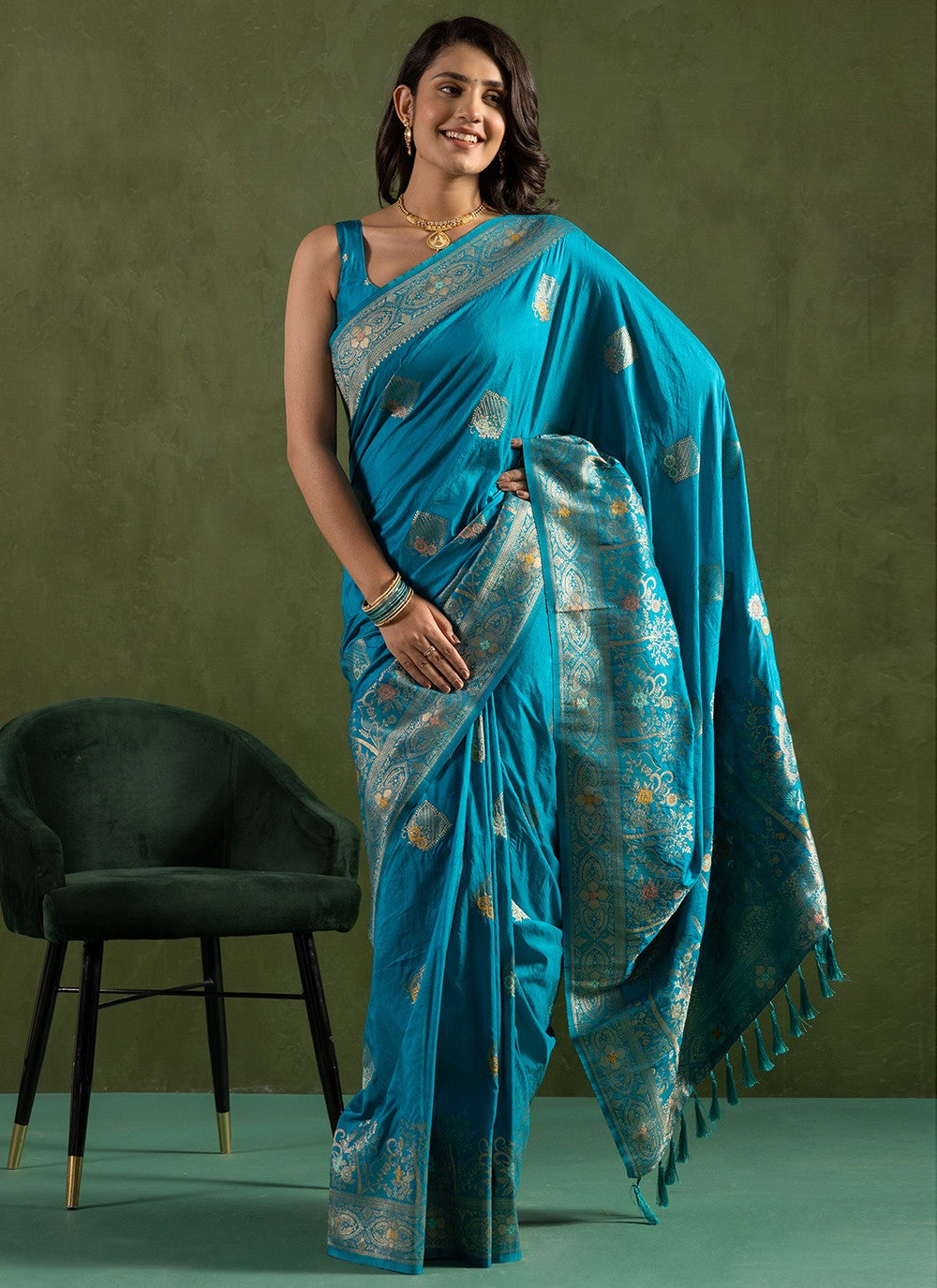 Aqua Blue Silk Trendy Saree Woven S16547
