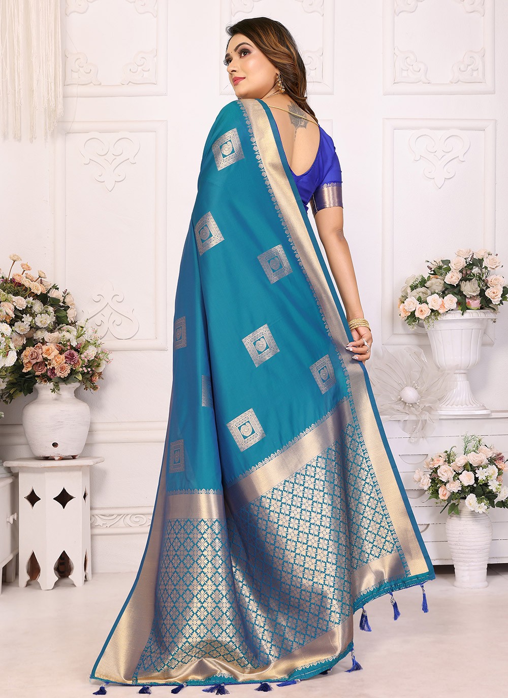 Woven Silk Firozi Saree S14746