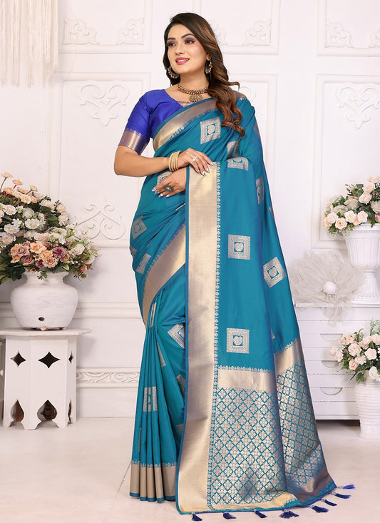 Woven Silk Firozi Saree S14746