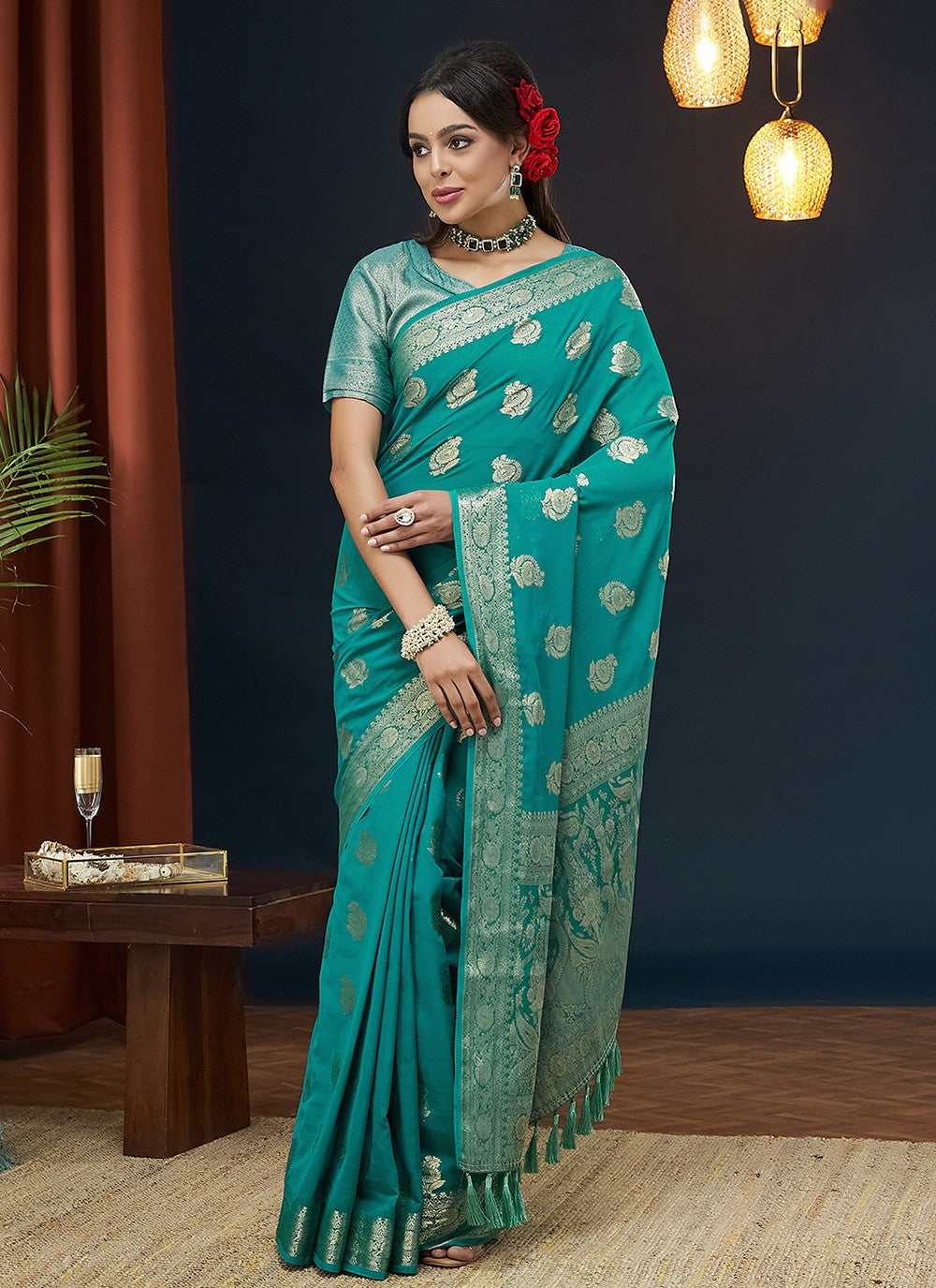 Classic Saree Jacquard Work Aqua Blue Georgette Saree S12544