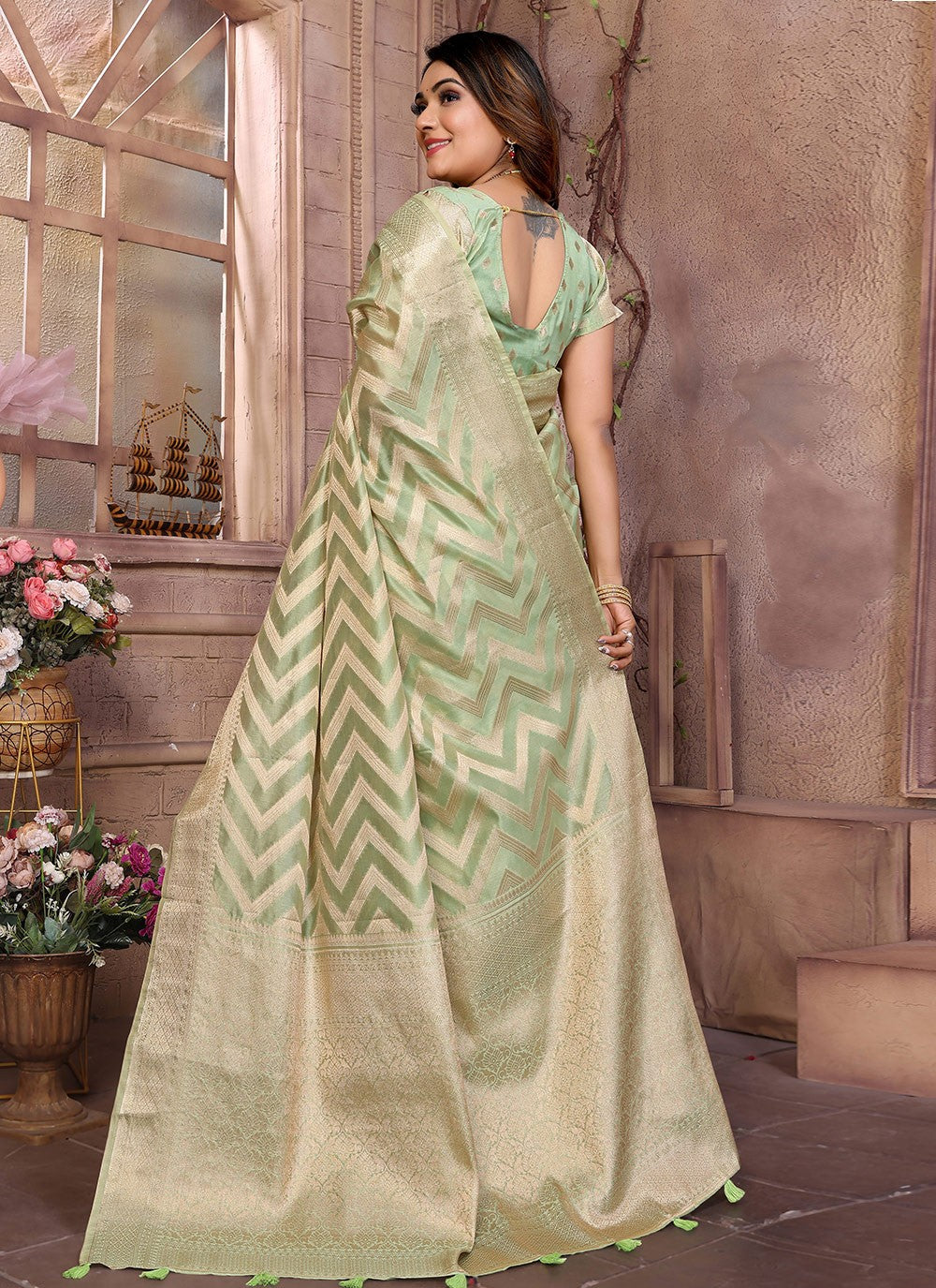 Classic Saree Woven Green Organza Saree S13619