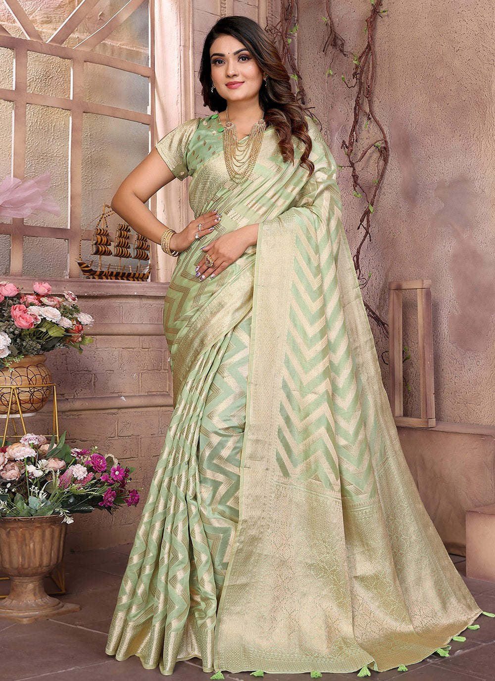 Classic Saree Woven Green Organza Saree S13619
