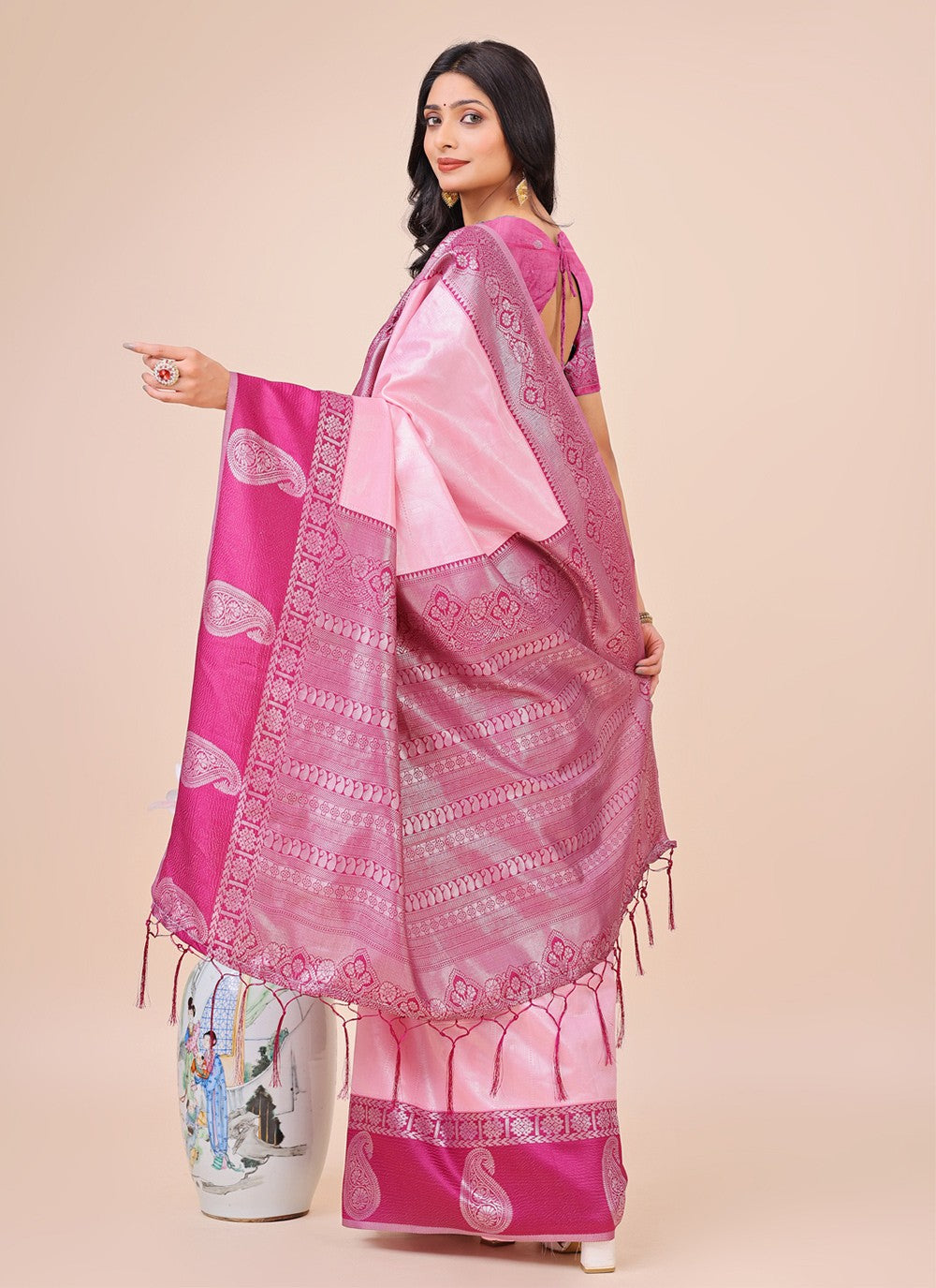 Woven Cotton Magenta Contemporary Saree S15176