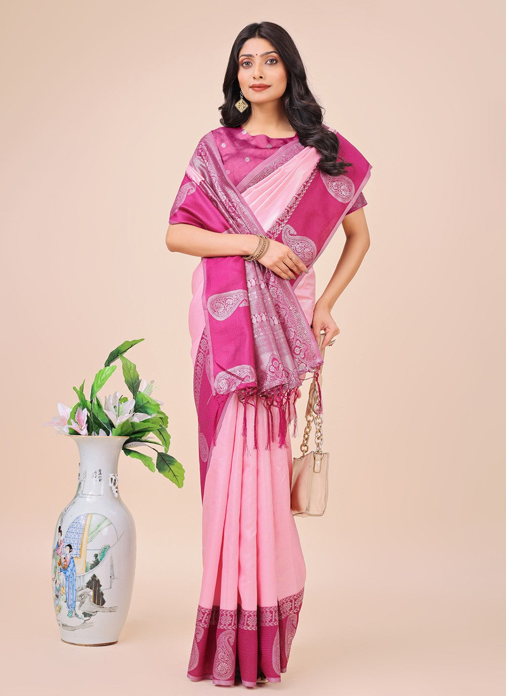 Woven Cotton Magenta Contemporary Saree S15176