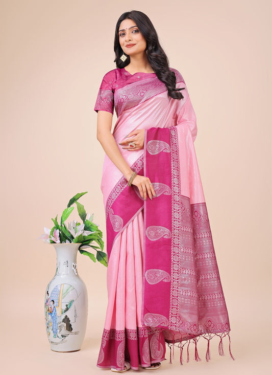 Woven Cotton Magenta Contemporary Saree S15176