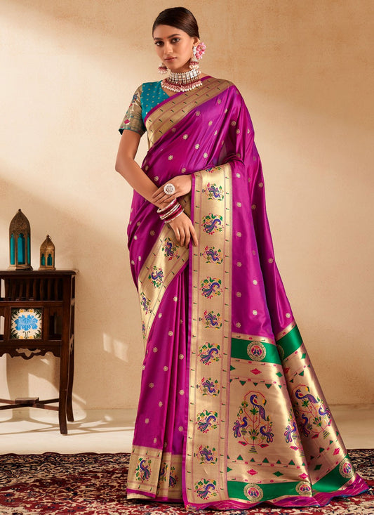 Woven Silk Magenta Saree S14497