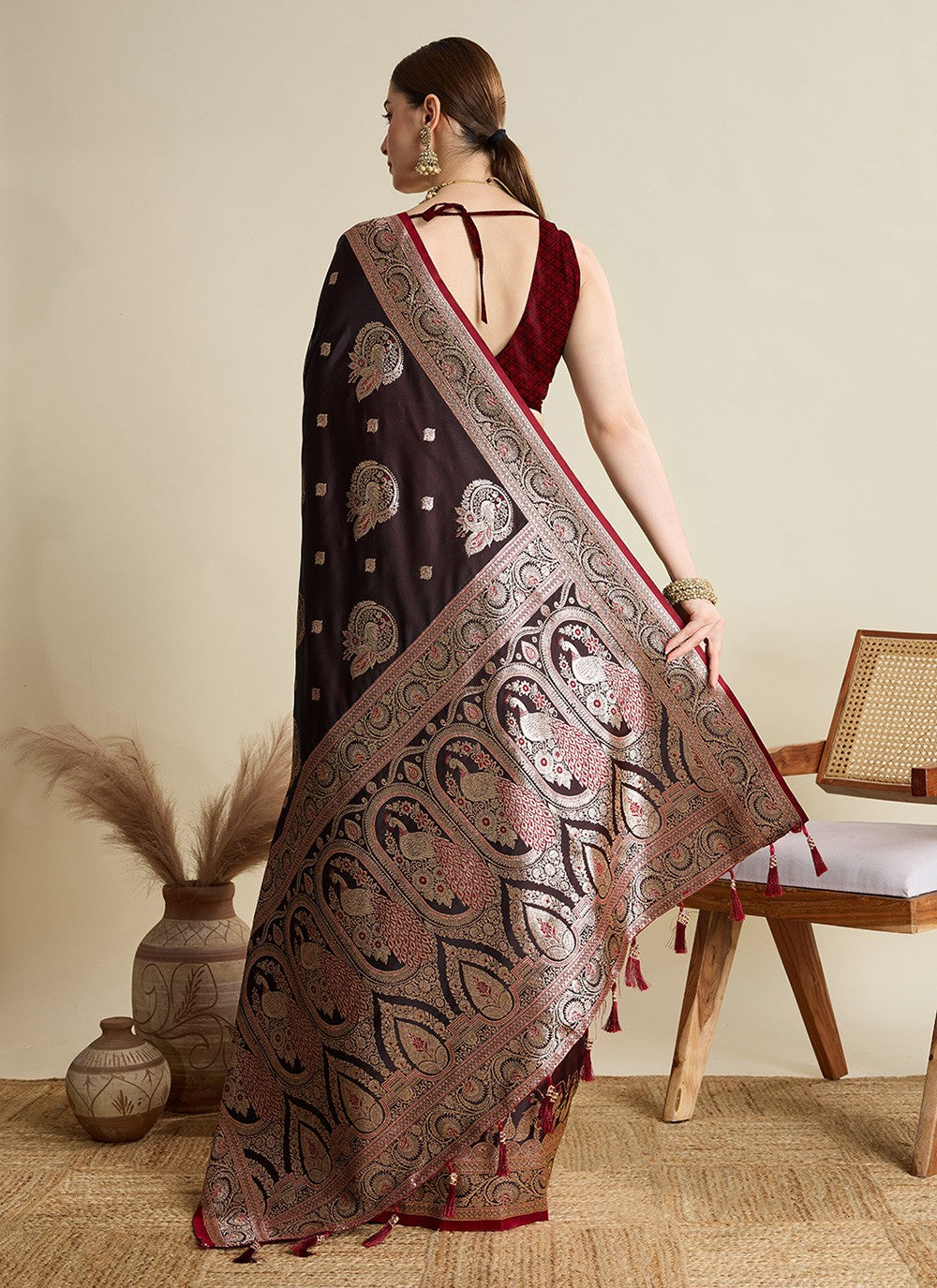 Maroon Satin Silk Classic Saree Woven S16821