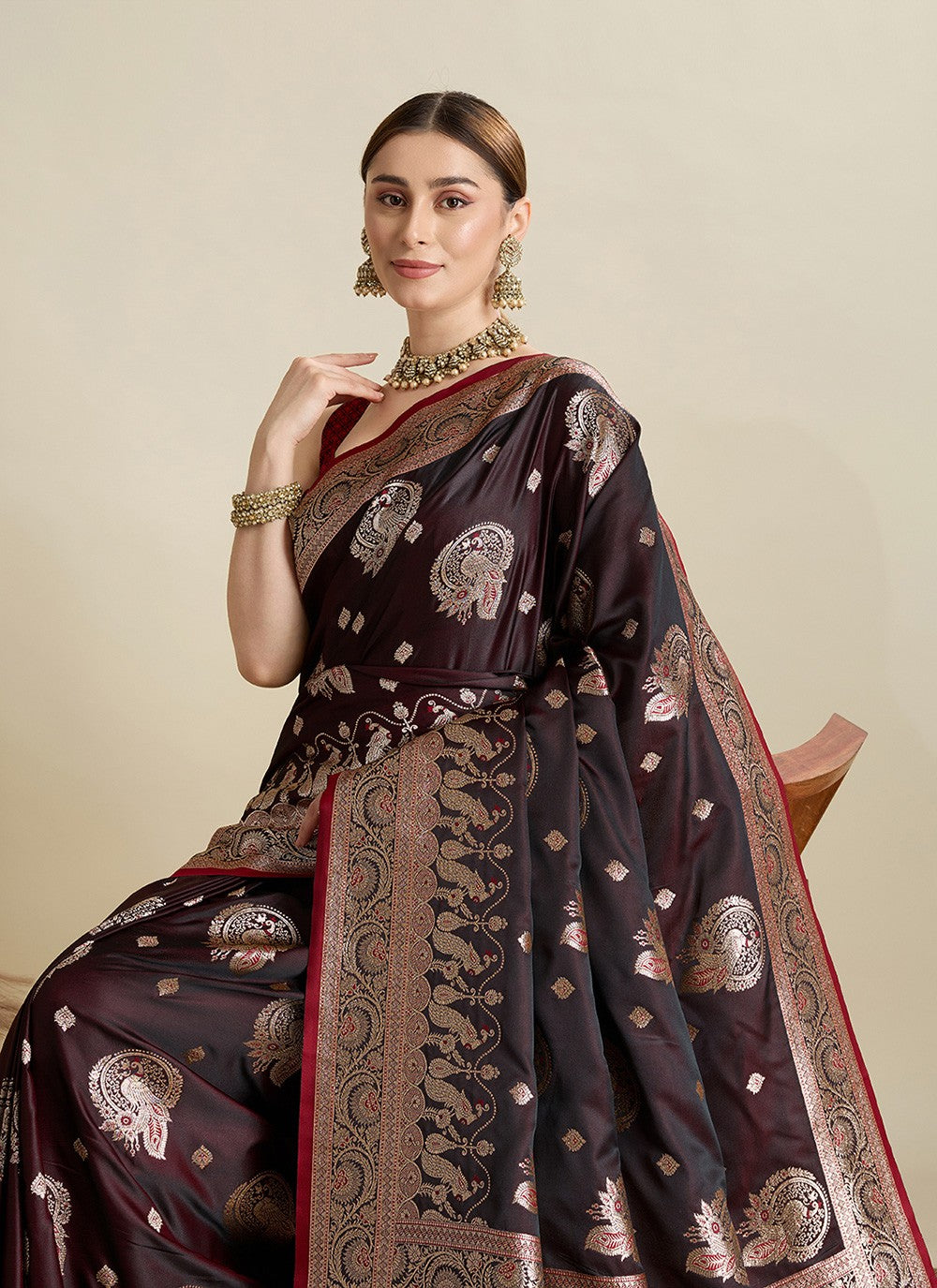 Maroon Satin Silk Classic Saree Woven S16821