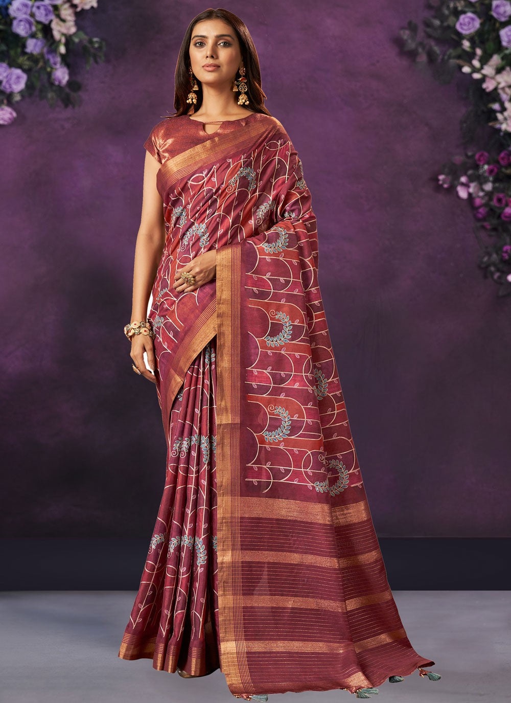 Classic Embroidered Tussar Silk Saree - S9296