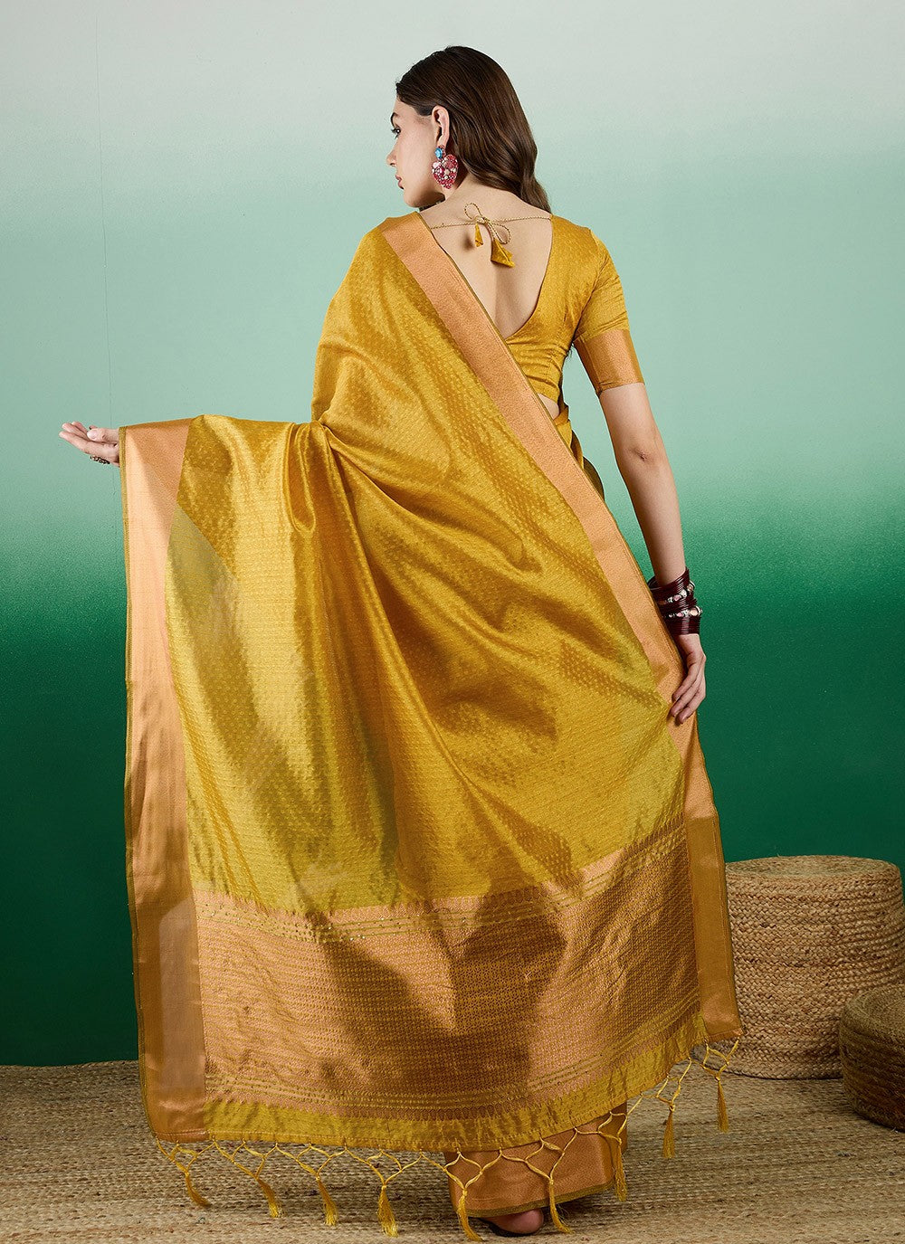 Casual Woven Khadi, Organza Saree - S7198